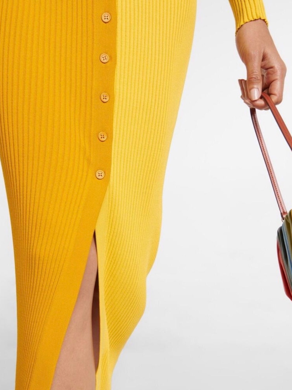 STAUD Two-Tone Ribbed Button-Front Maxi Dress or Cardigan in Honey Goldie M - Picture 7 of 10